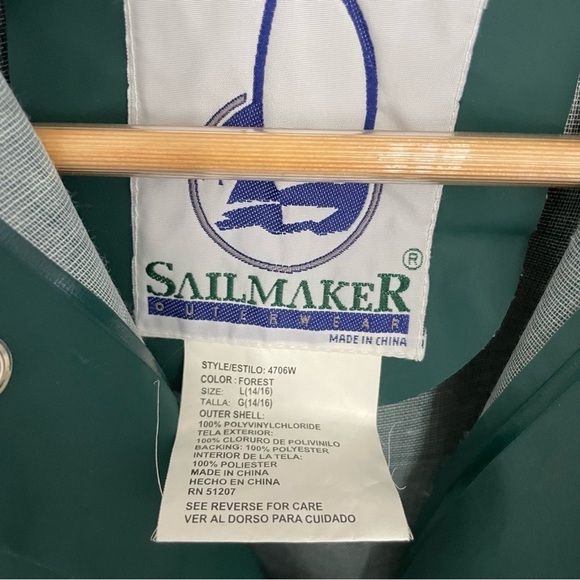 Striped Green Heavy Button Down Hooded Raincoat - Picture 5 of 5